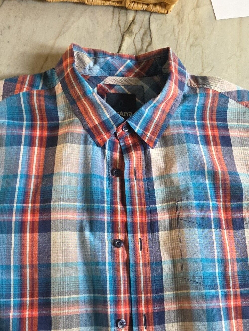 Prana Men's Short-Sleeve Plaid Button-Down Shirt - Blue & Red